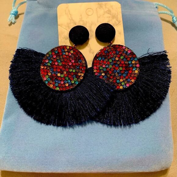 🌸 Navy sparkle earrings  - Picture 1 of 2